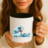 The Great Wave Off Kanagawa Samurai Surfing Cool Gift Japan Surf Gift Coffee Mug thumb 3