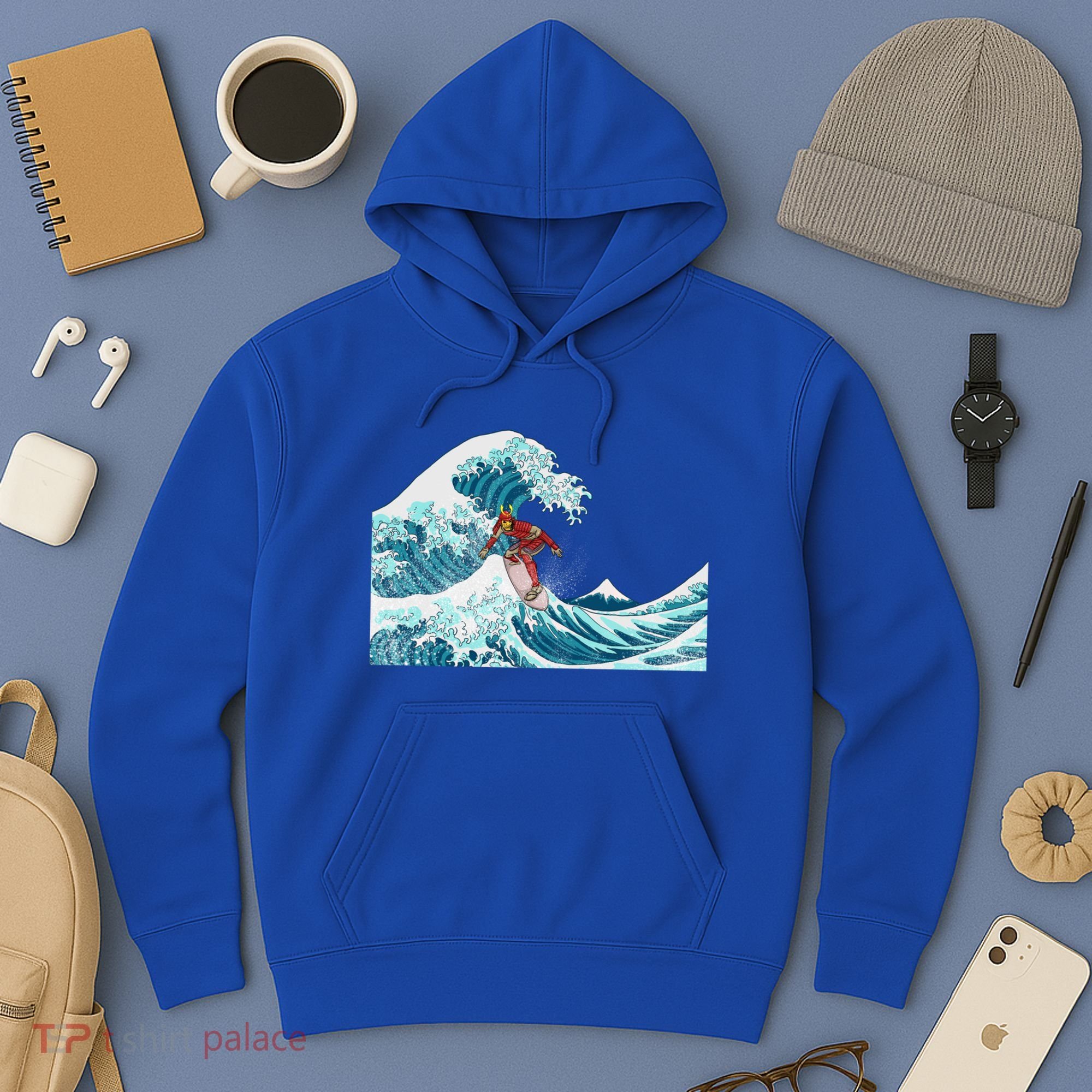 The Great Wave Off Kanagawa Samurai Surfing Cool Gift Japan Surf Gift Hoodie