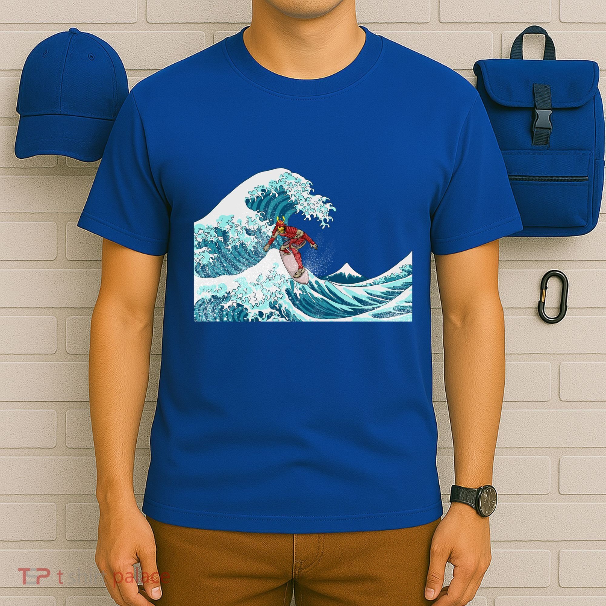 The Great Wave Off Kanagawa Samurai Surfing Cool Gift Japan Surf Gift T-Shirt