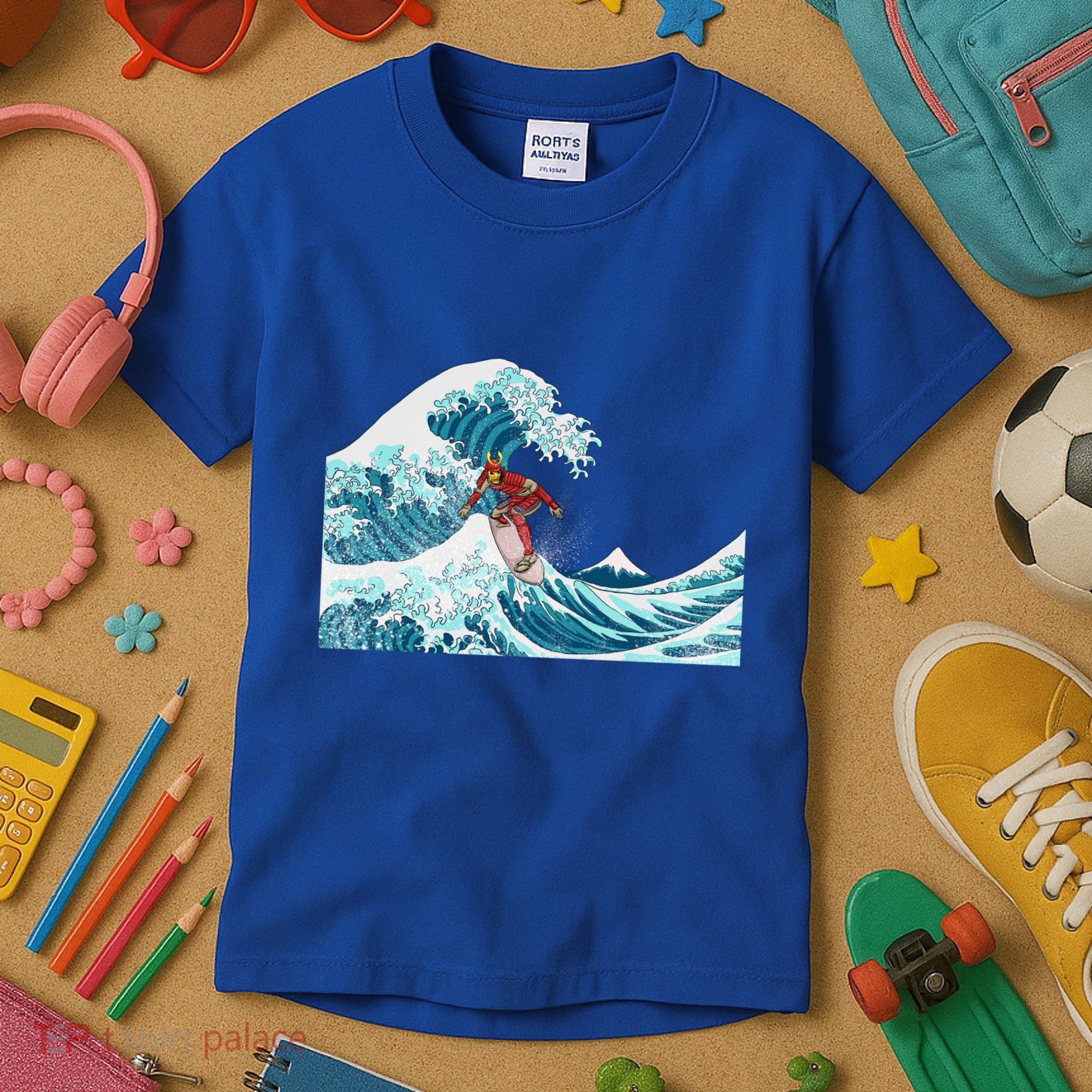 The Great Wave Off Kanagawa Samurai Surfing Cool Gift Japan Surf Gift Kids T-Shirt