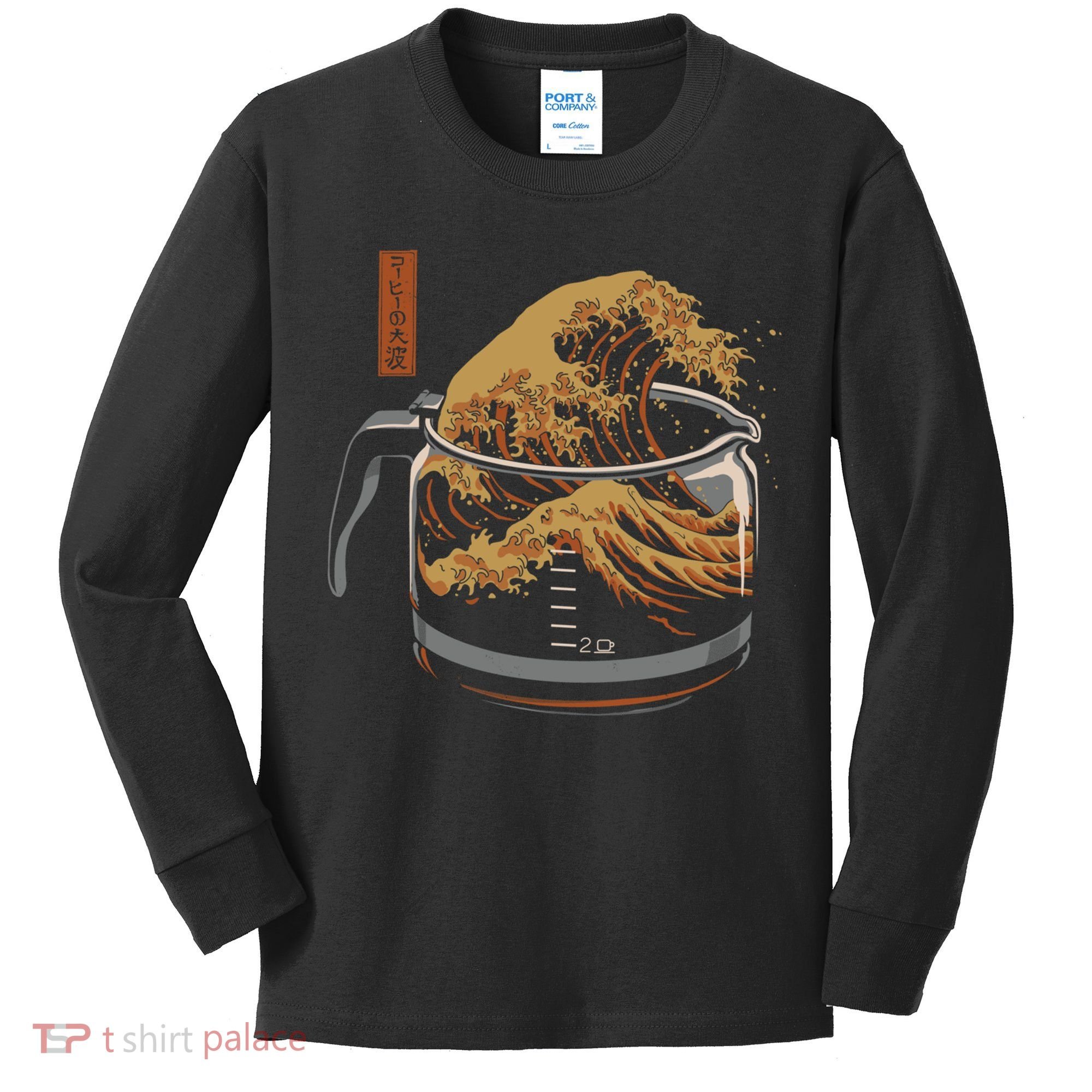 The Great Wave Of Coffee Kids Long Sleeve Shirt