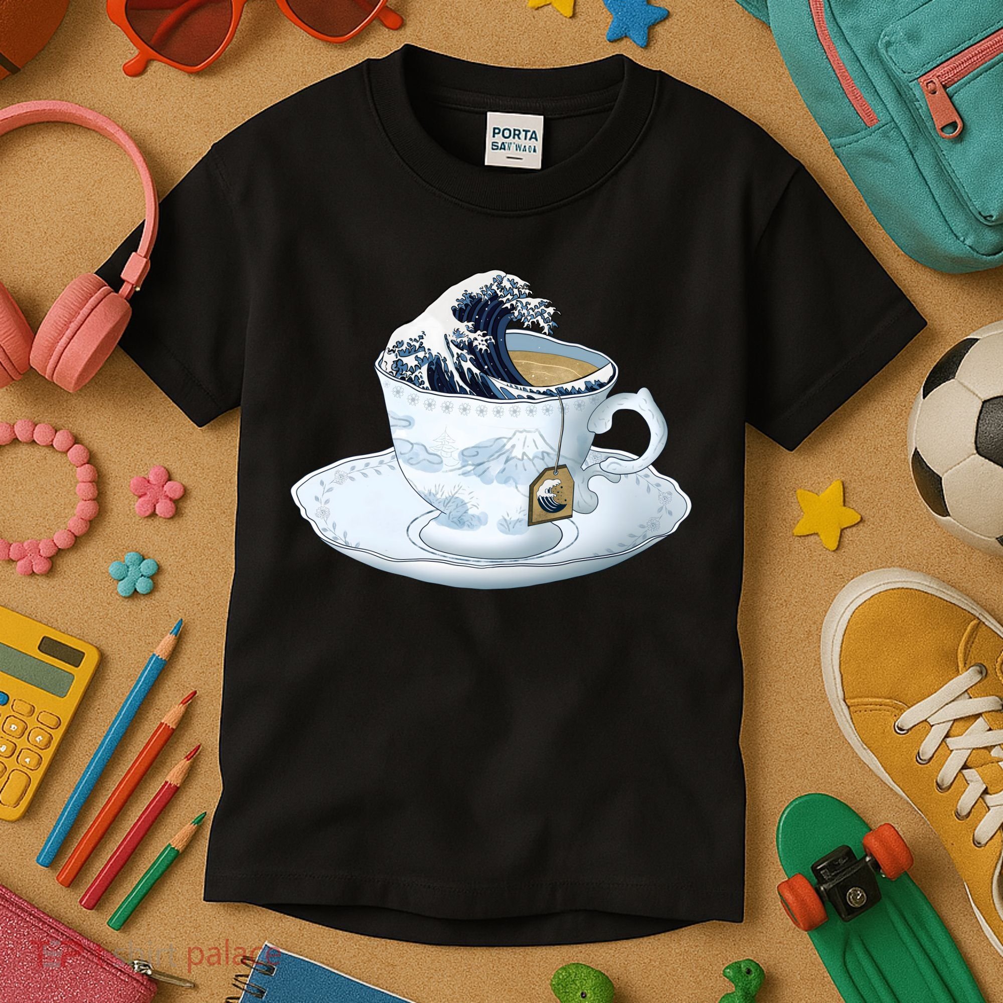 Tea Great Wave Off Kanagawa Kids T-Shirt