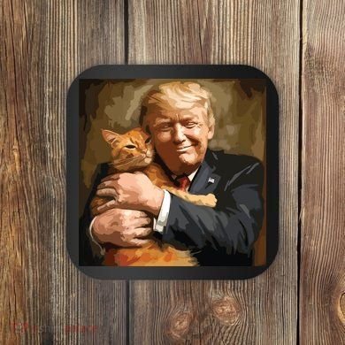 Trump Hugging An Orange Cat 2024 Coaster