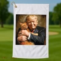 Trump Hugging An Orange Cat 2024 Golf Towel thumb 1