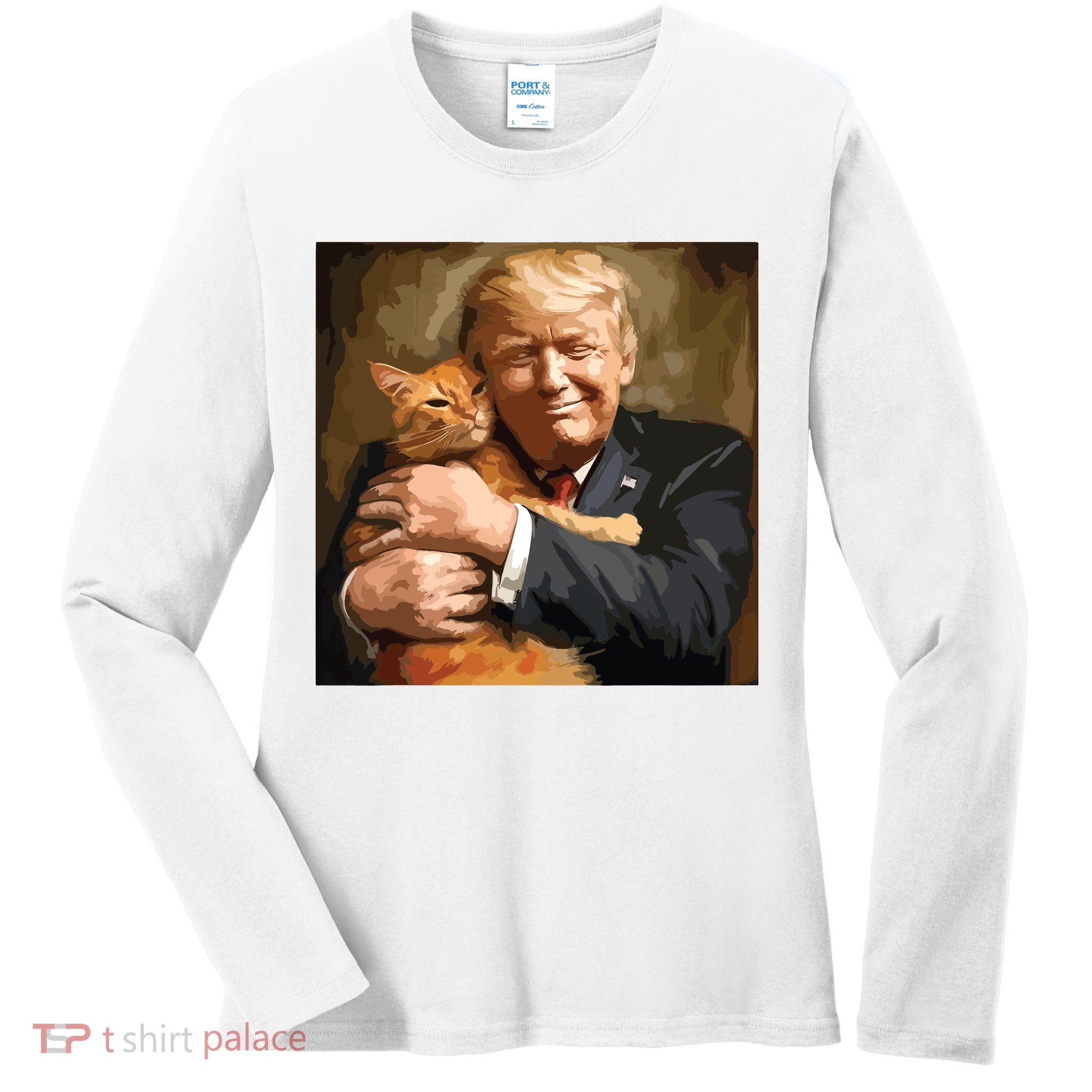Trump Hugging An Orange Cat 2024 Women's Long Sleeve Shirt