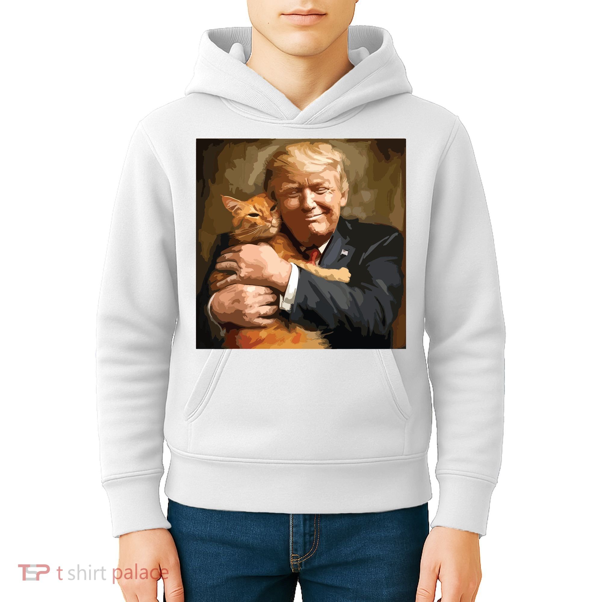 Trump Hugging An Orange Cat 2024 Kids Hoodie