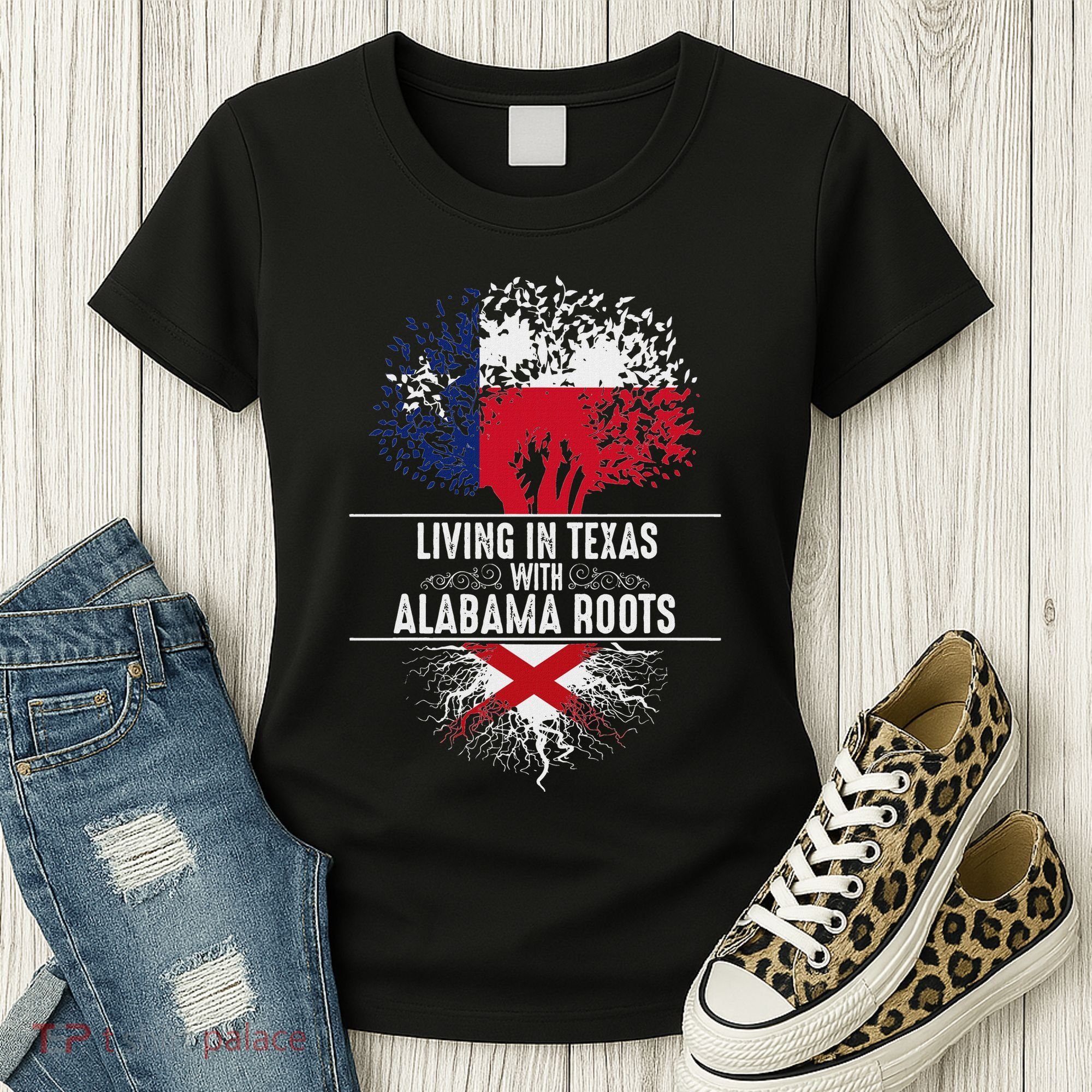 Texas Home Alabama Roots State Tree Flag Love Gift Women's T-Shirt