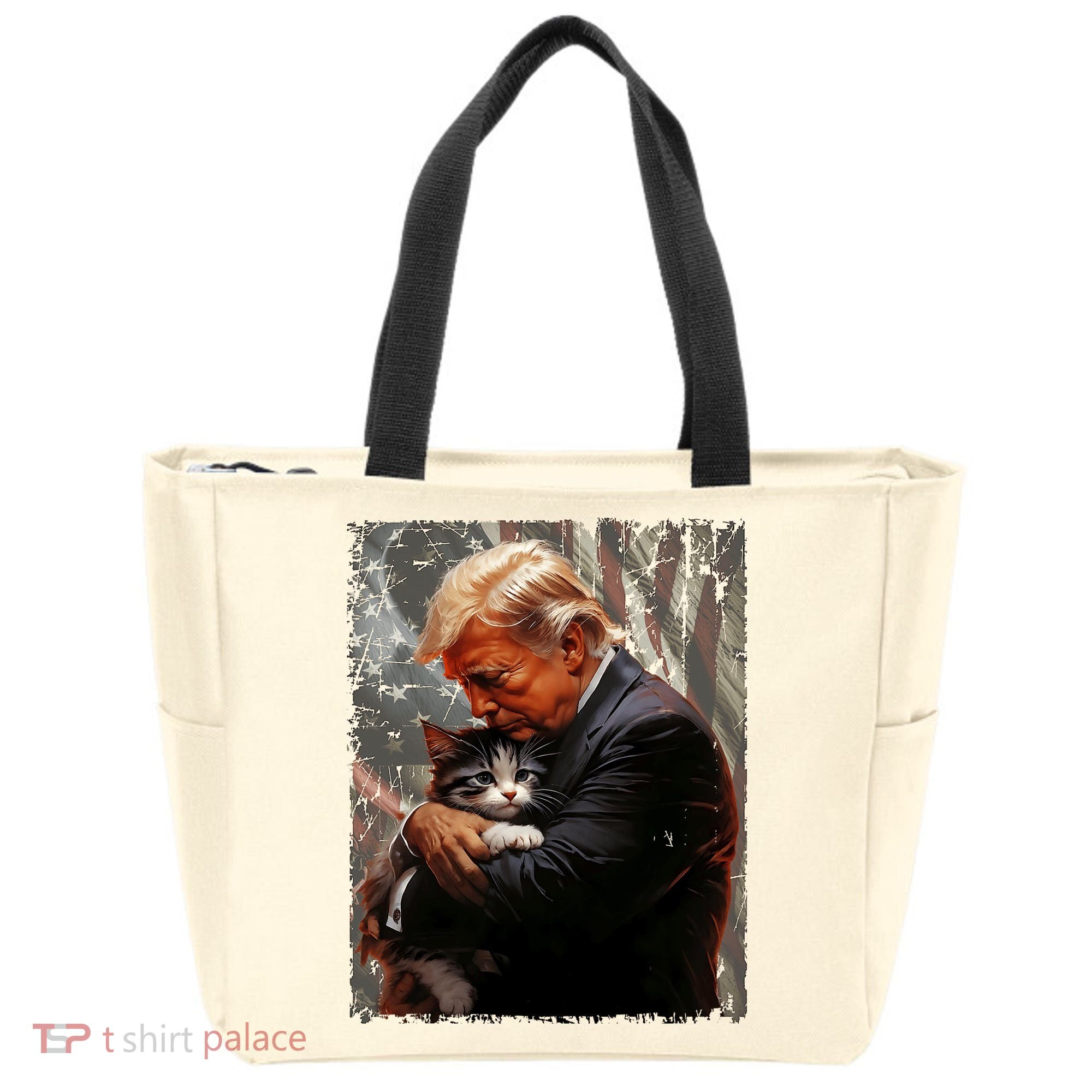 Trump Hugging An Orange Cat 2024 Make Cats Safe Again Tote Bag