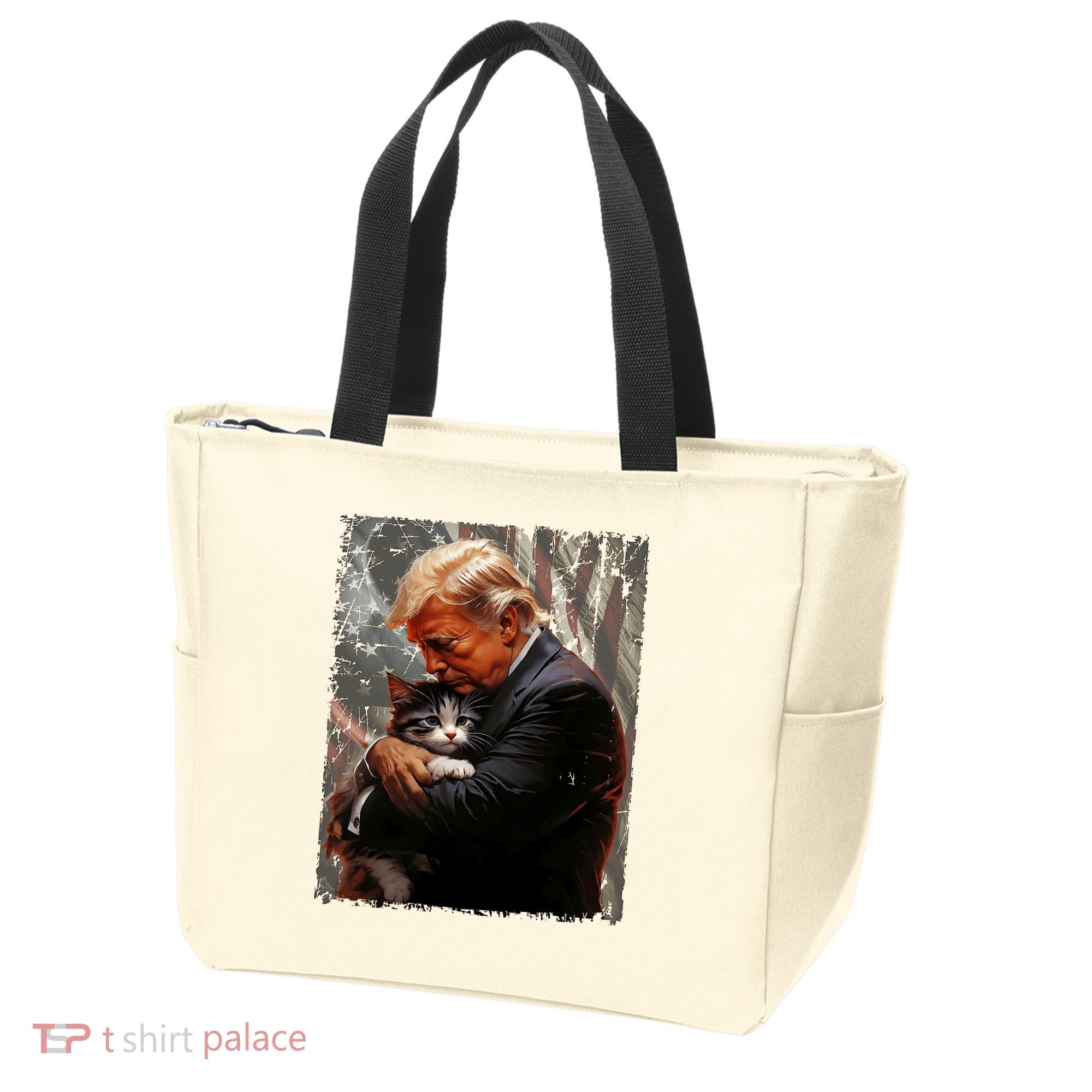 Trump Hugging An Orange Cat 2024 Make Cats Safe Again Tote Bag