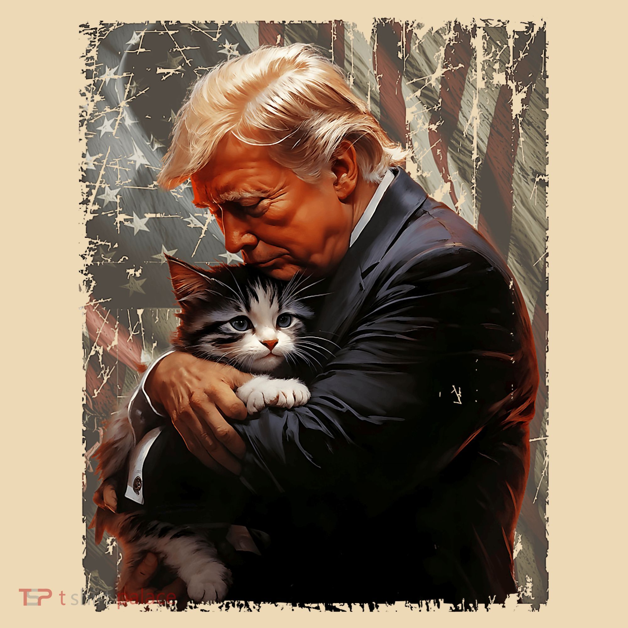 Trump Hugging An Orange Cat 2024 Make Cats Safe Again Tote Bag