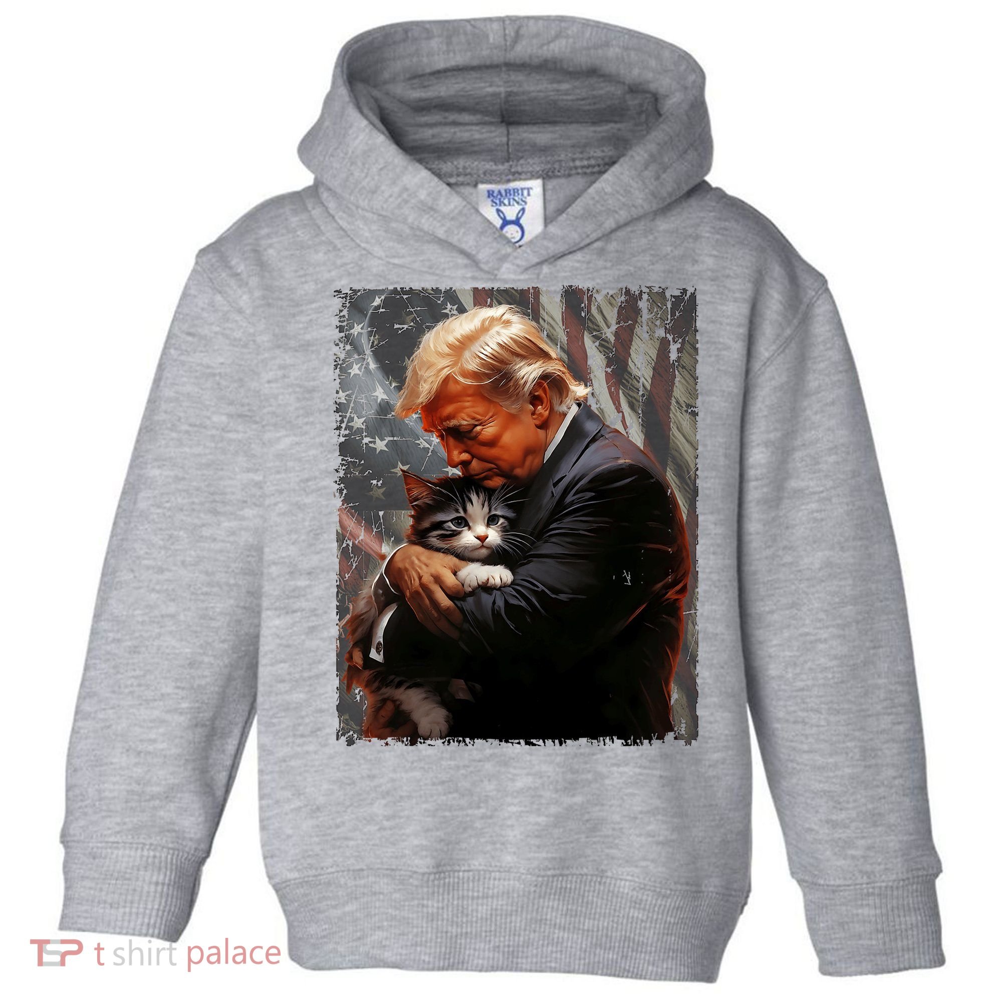 Trump Hugging An Orange Cat 2024 Make Cats Safe Again Toddler Hoodie