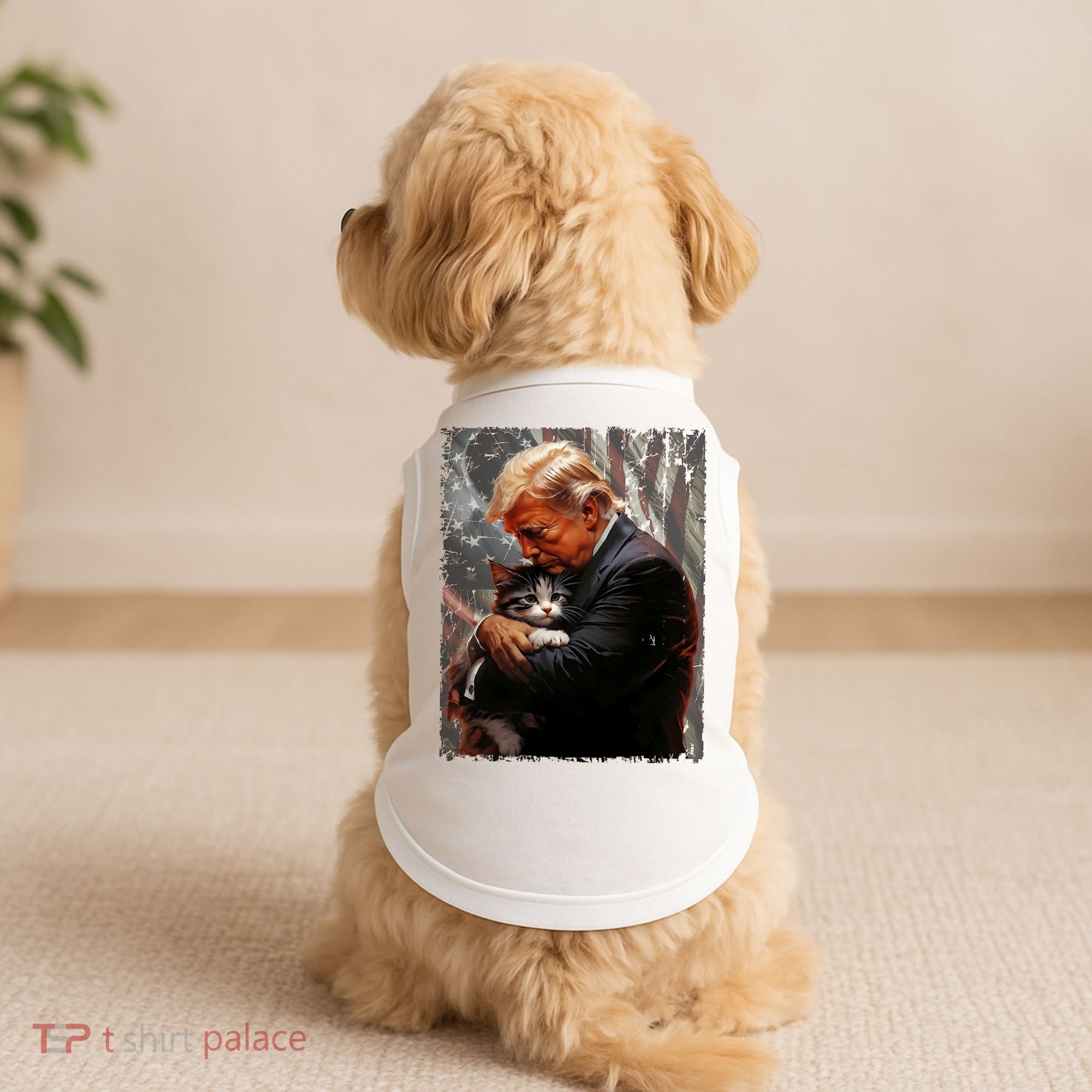 Trump Hugging An Orange Cat 2024 Make Cats Safe Again Doggie Tank