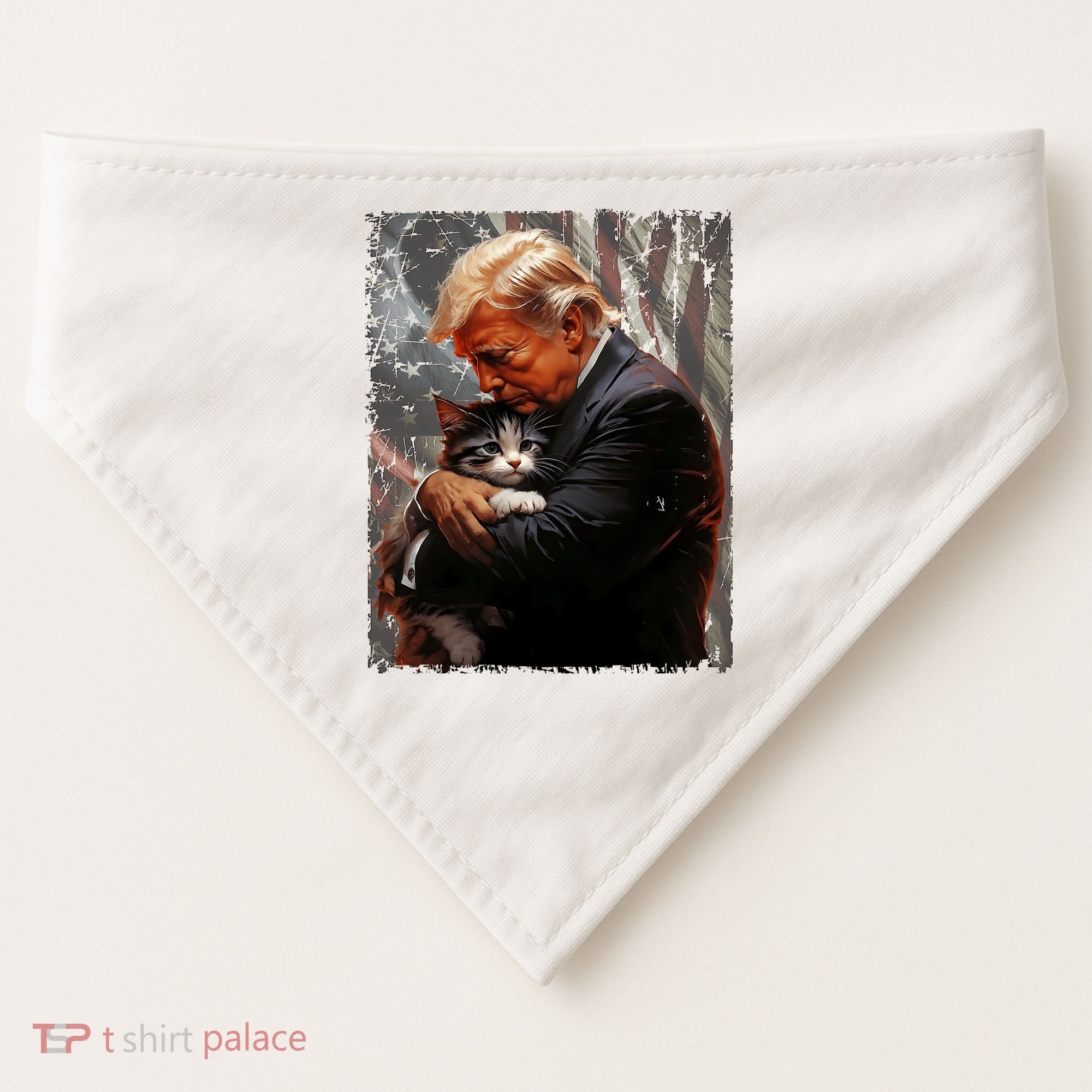 Trump Hugging An Orange Cat 2024 Make Cats Safe Again USA-Made Doggie Bandana