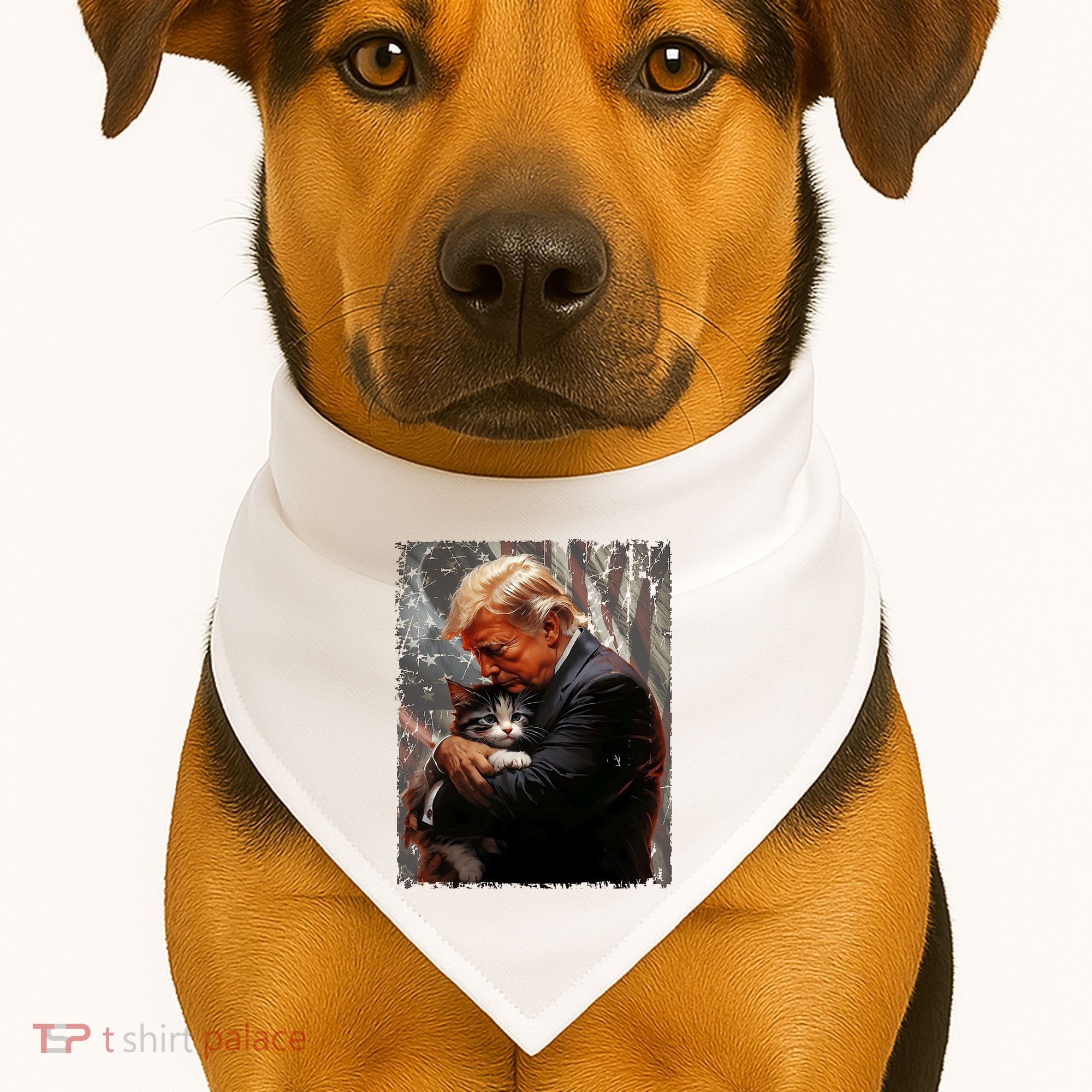 Trump Hugging An Orange Cat 2024 Make Cats Safe Again USA-Made Doggie Bandana