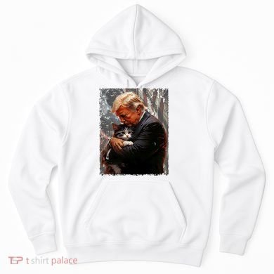 Trump Hugging An Orange Cat 2024 Make Cats Safe Again Hoodie