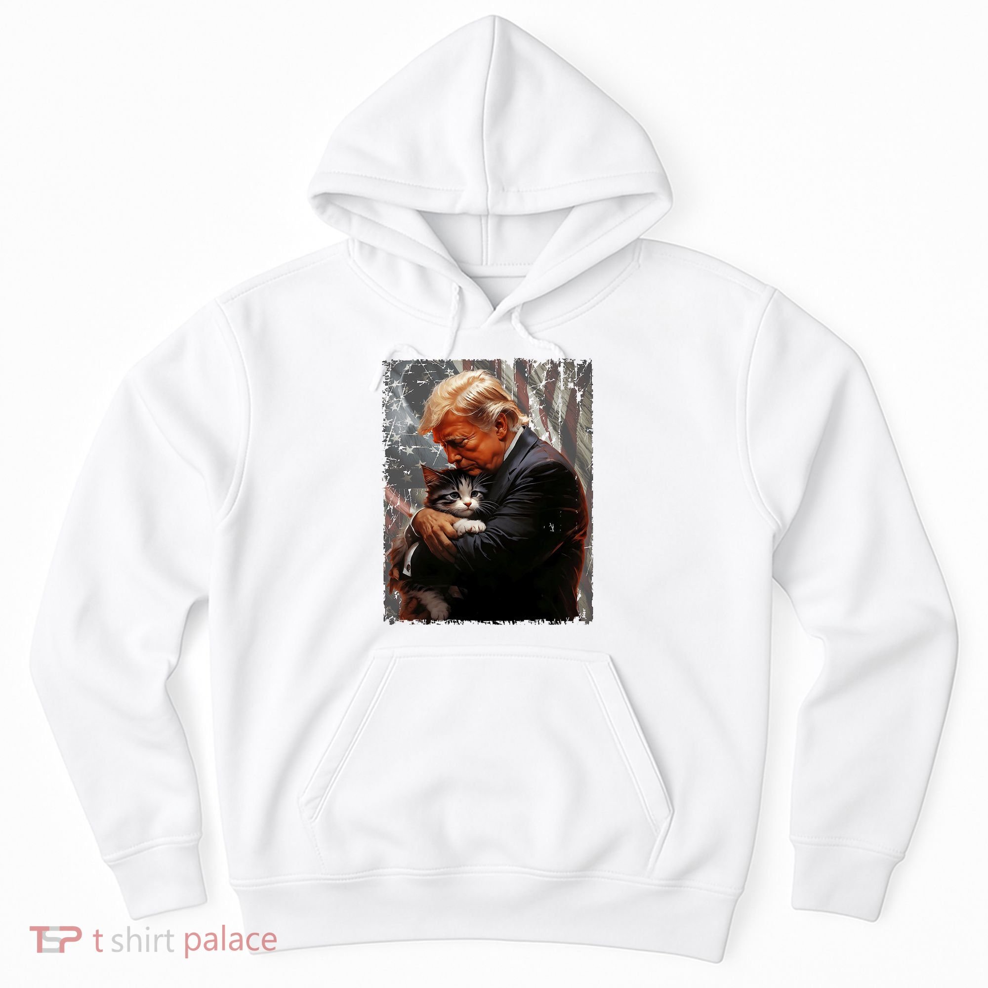 Trump Hugging An Orange Cat 2024 Make Cats Safe Again Hoodie