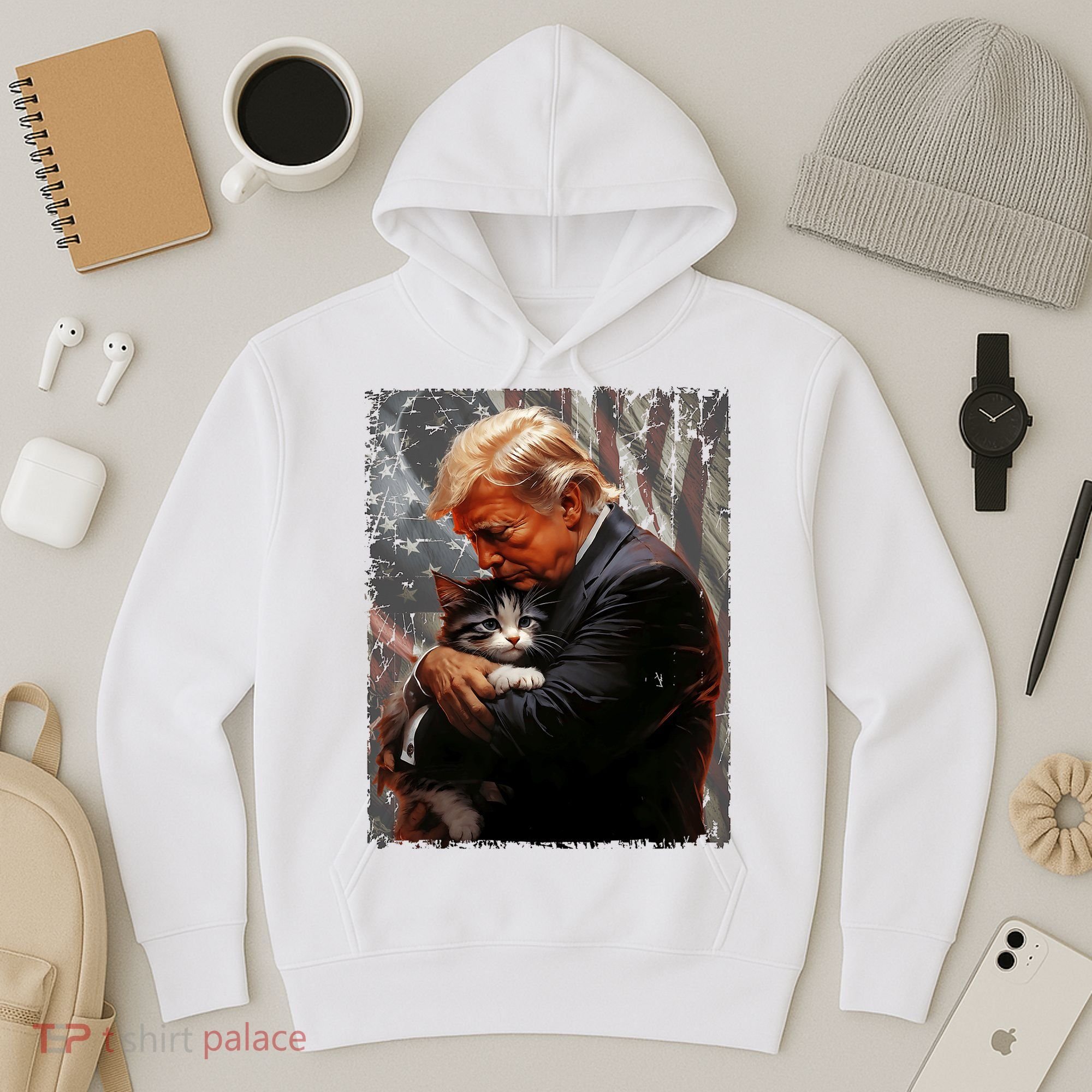 Trump Hugging An Orange Cat 2024 Make Cats Safe Again Hoodie