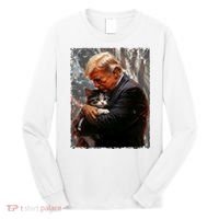 Trump Hugging An Orange Cat 2024 Make Cats Safe Again Long Sleeve Shirt thumb 0