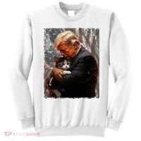 Trump Hugging An Orange Cat 2024 Make Cats Safe Again Sweatshirt thumb 0