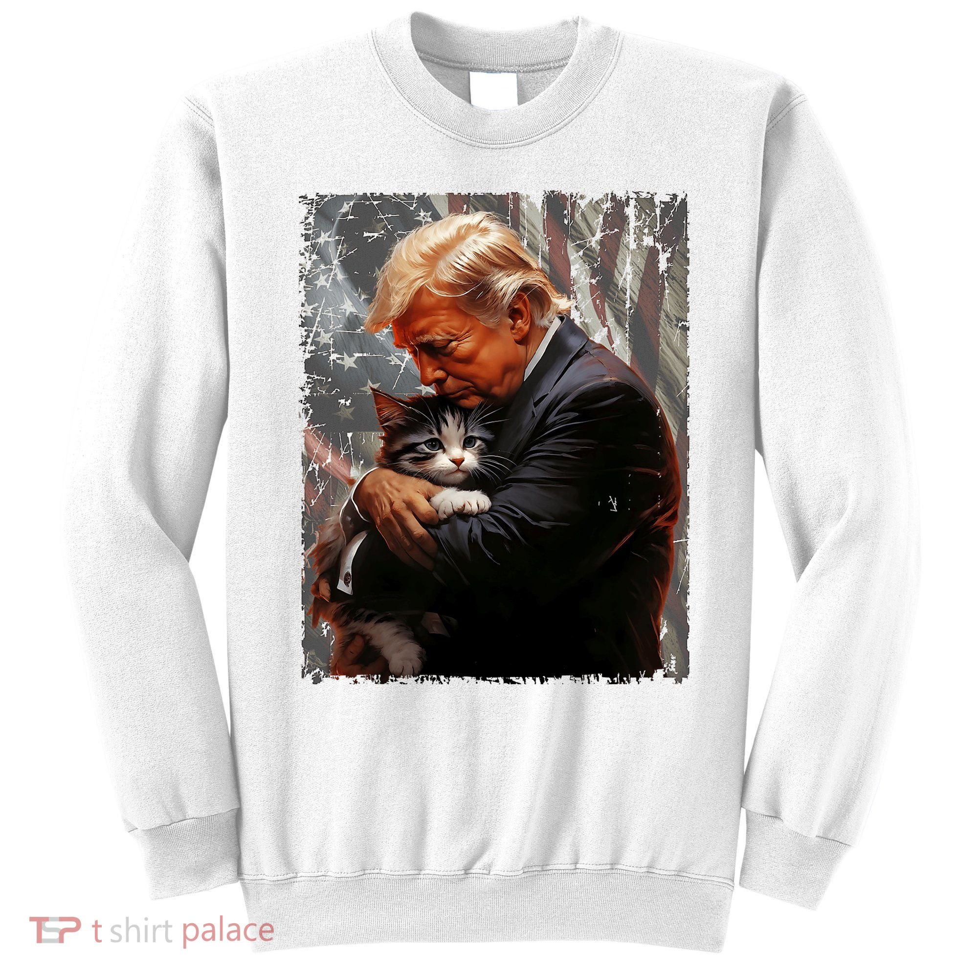 Trump Hugging An Orange Cat 2024 Make Cats Safe Again Sweatshirt