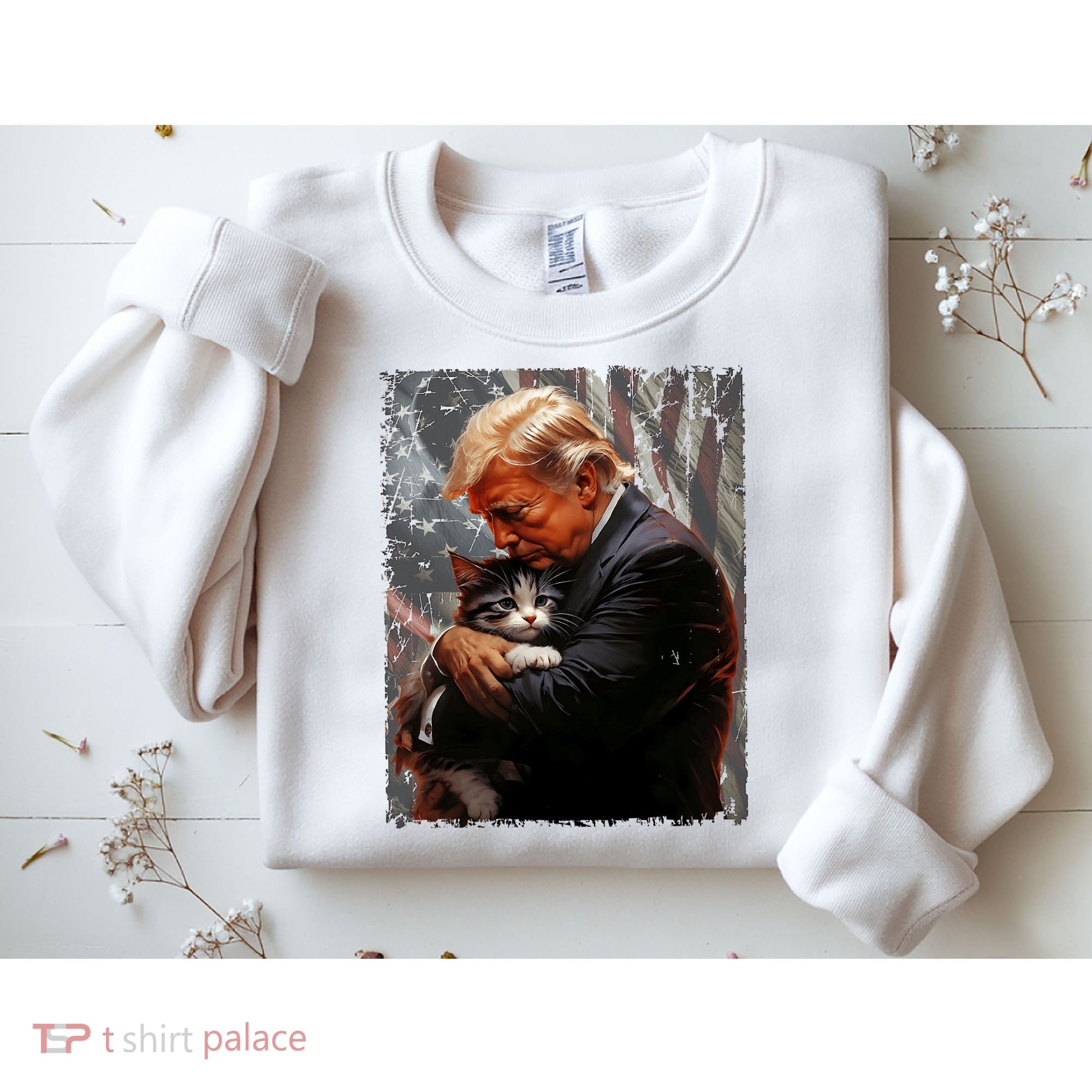 Trump Hugging An Orange Cat 2024 Make Cats Safe Again Sweatshirt