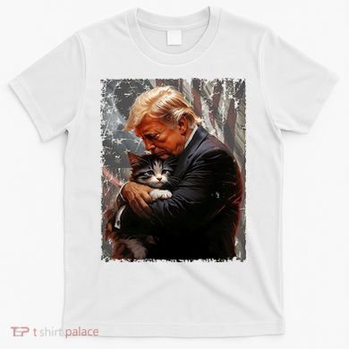Trump Hugging An Orange Cat 2024 Make Cats Safe Again T-Shirt