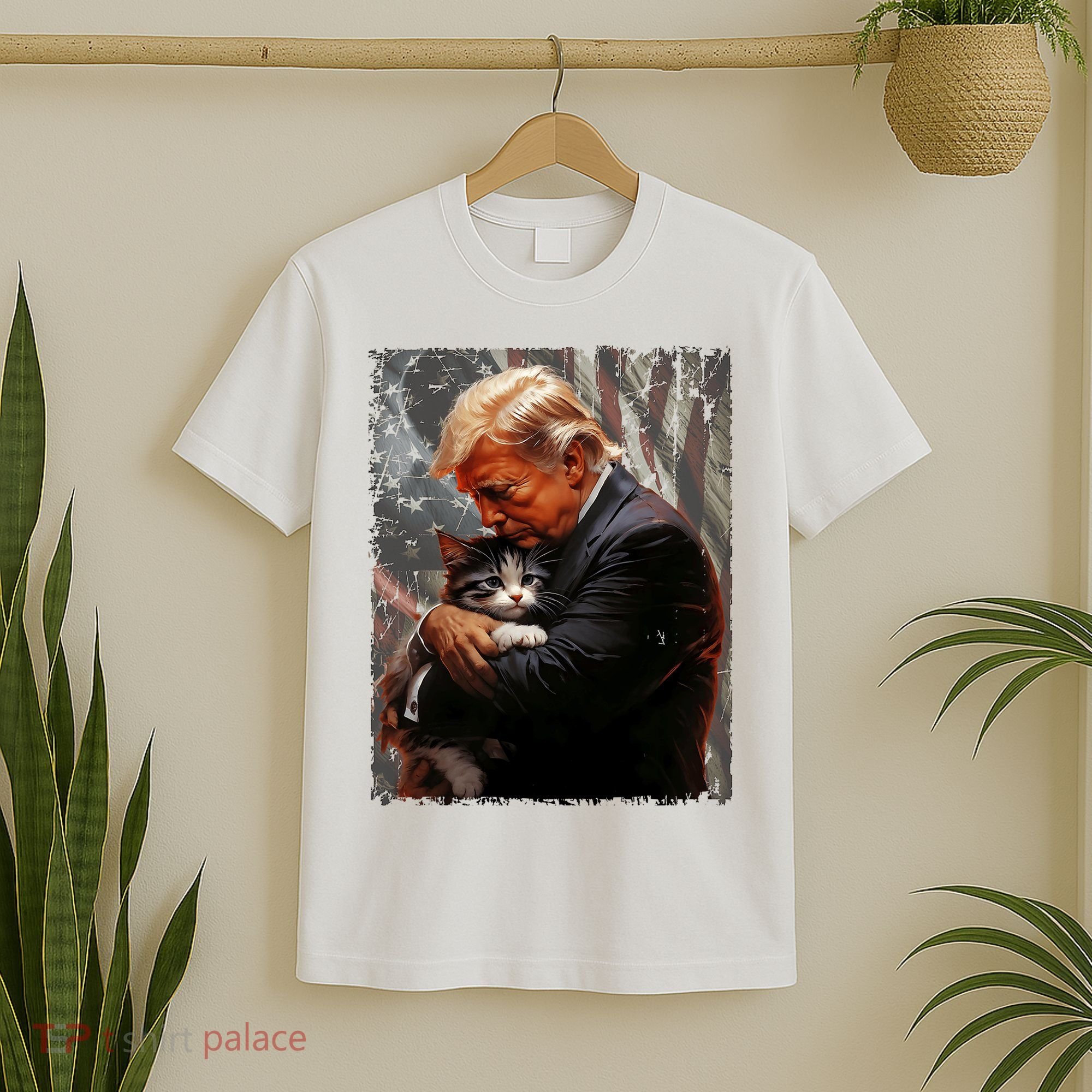Trump Hugging An Orange Cat 2024 Make Cats Safe Again T-Shirt