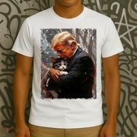 Trump Hugging An Orange Cat 2024 Make Cats Safe Again T-Shirt thumb 3