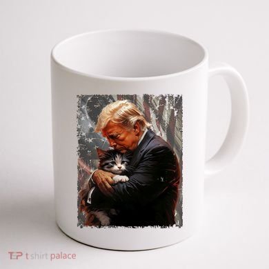 Trump Hugging An Orange Cat 2024 Make Cats Safe Again Coffee Mug back