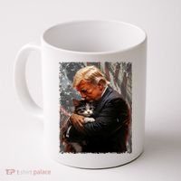 Trump Hugging An Orange Cat 2024 Make Cats Safe Again Coffee Mug thumb 0