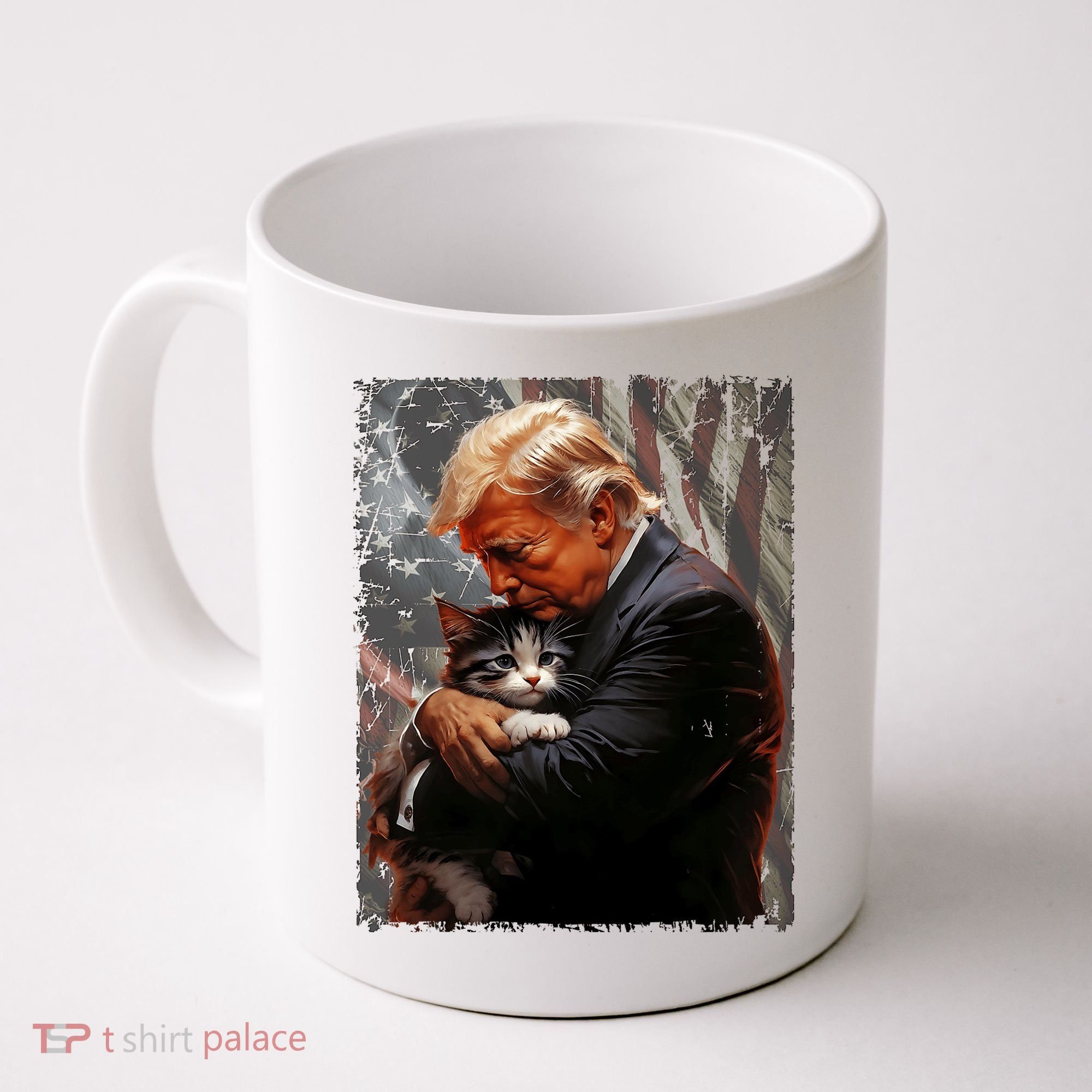 Trump Hugging An Orange Cat 2024 Make Cats Safe Again Coffee Mug