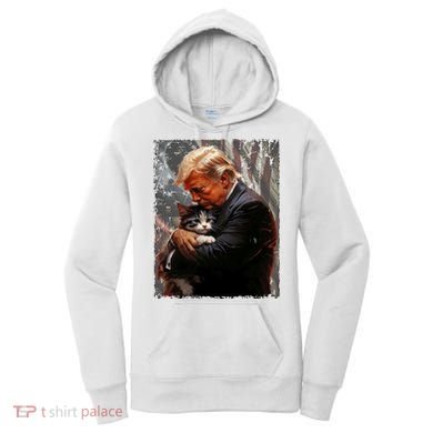 Trump Hugging An Orange Cat 2024 Make Cats Safe Again Women's Hoodie