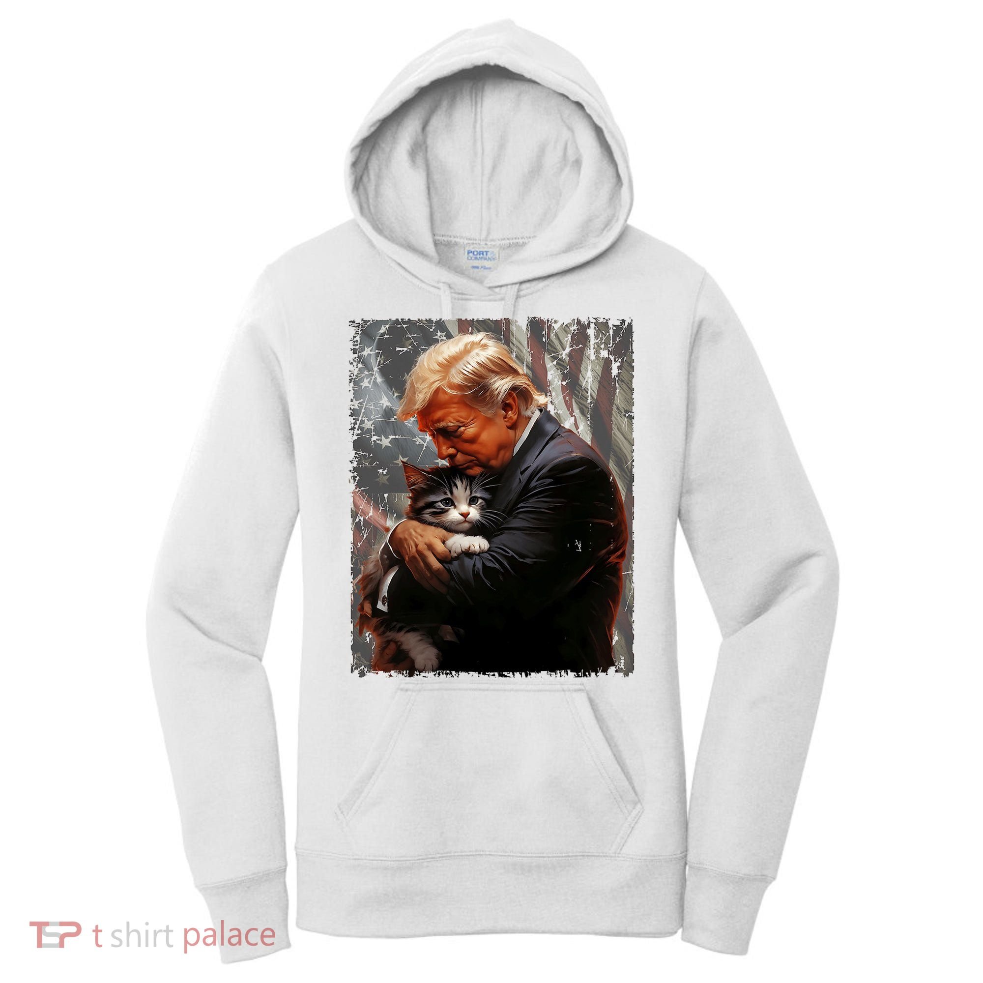 Trump Hugging An Orange Cat 2024 Make Cats Safe Again Women's Hoodie