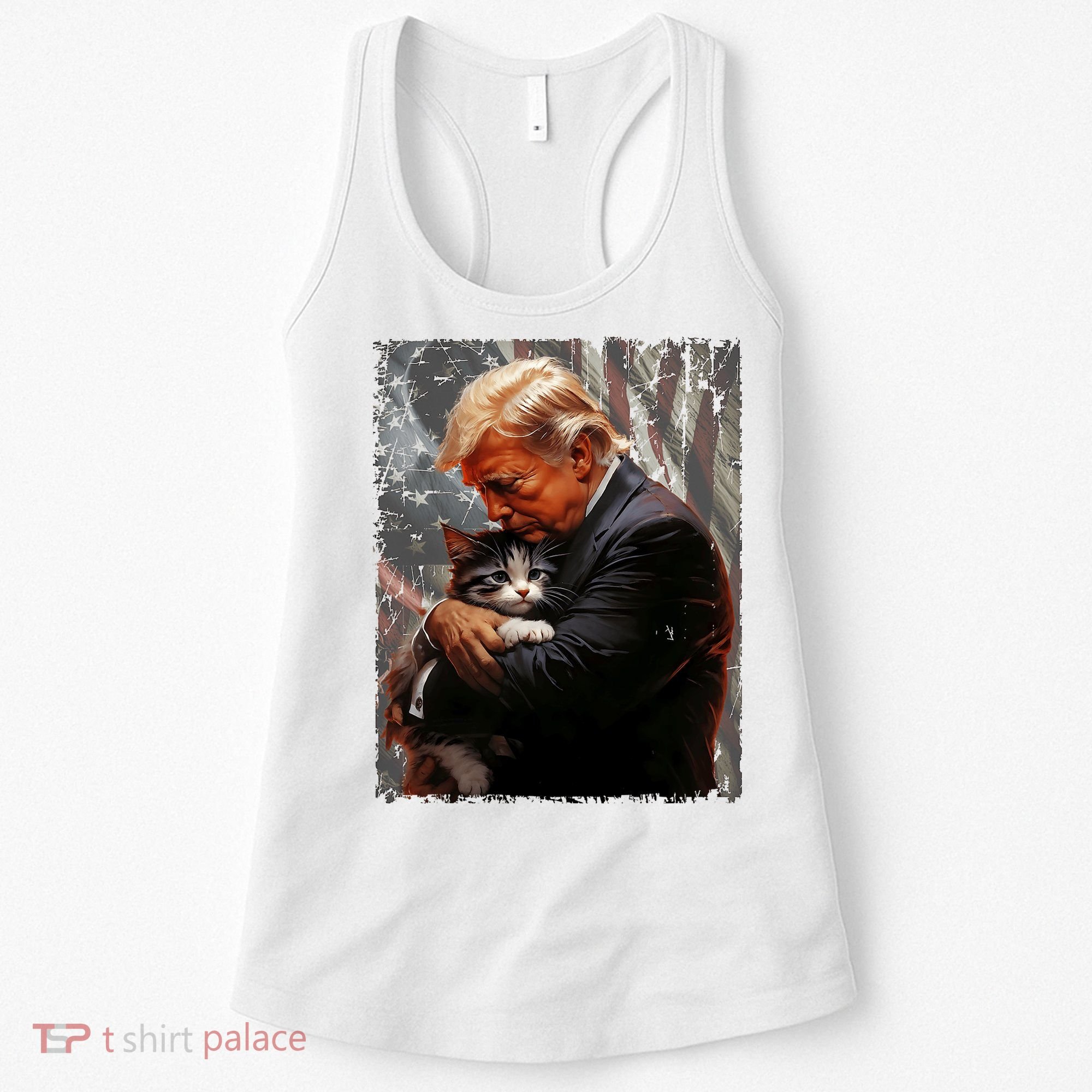 Trump Hugging An Orange Cat 2024 Make Cats Safe Again Women's Tank Top