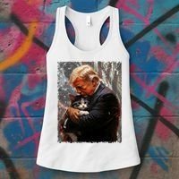 Trump Hugging An Orange Cat 2024 Make Cats Safe Again Women's Tank Top thumb 3