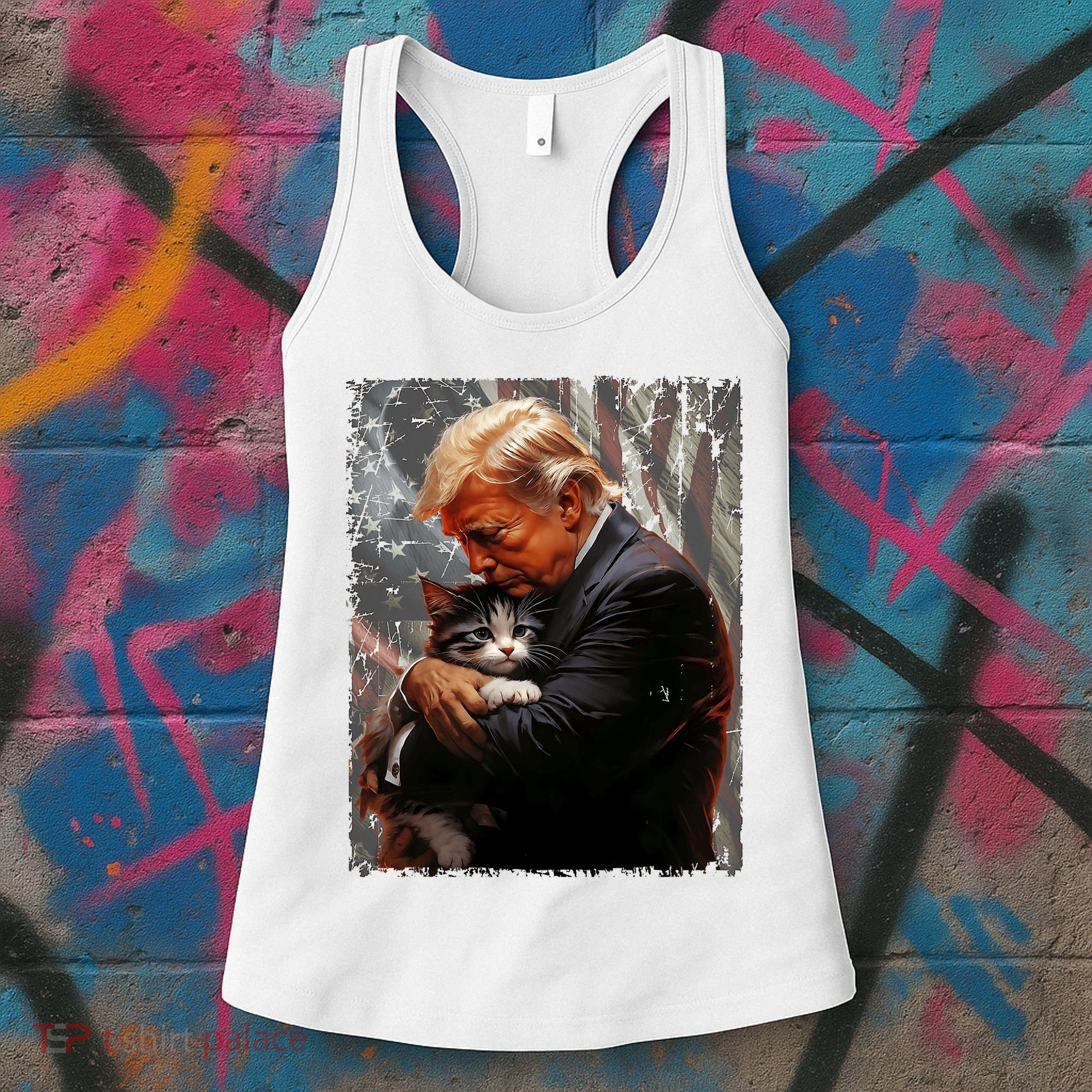Trump Hugging An Orange Cat 2024 Make Cats Safe Again Women's Tank Top