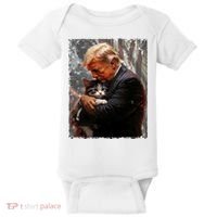 Trump Hugging An Orange Cat 2024 Make Cats Safe Again Baby Bodysuit thumb 0