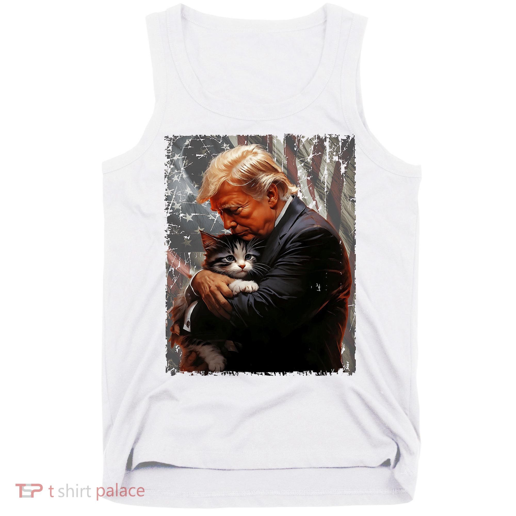 Trump Hugging An Orange Cat 2024 Make Cats Safe Again Tank Top
