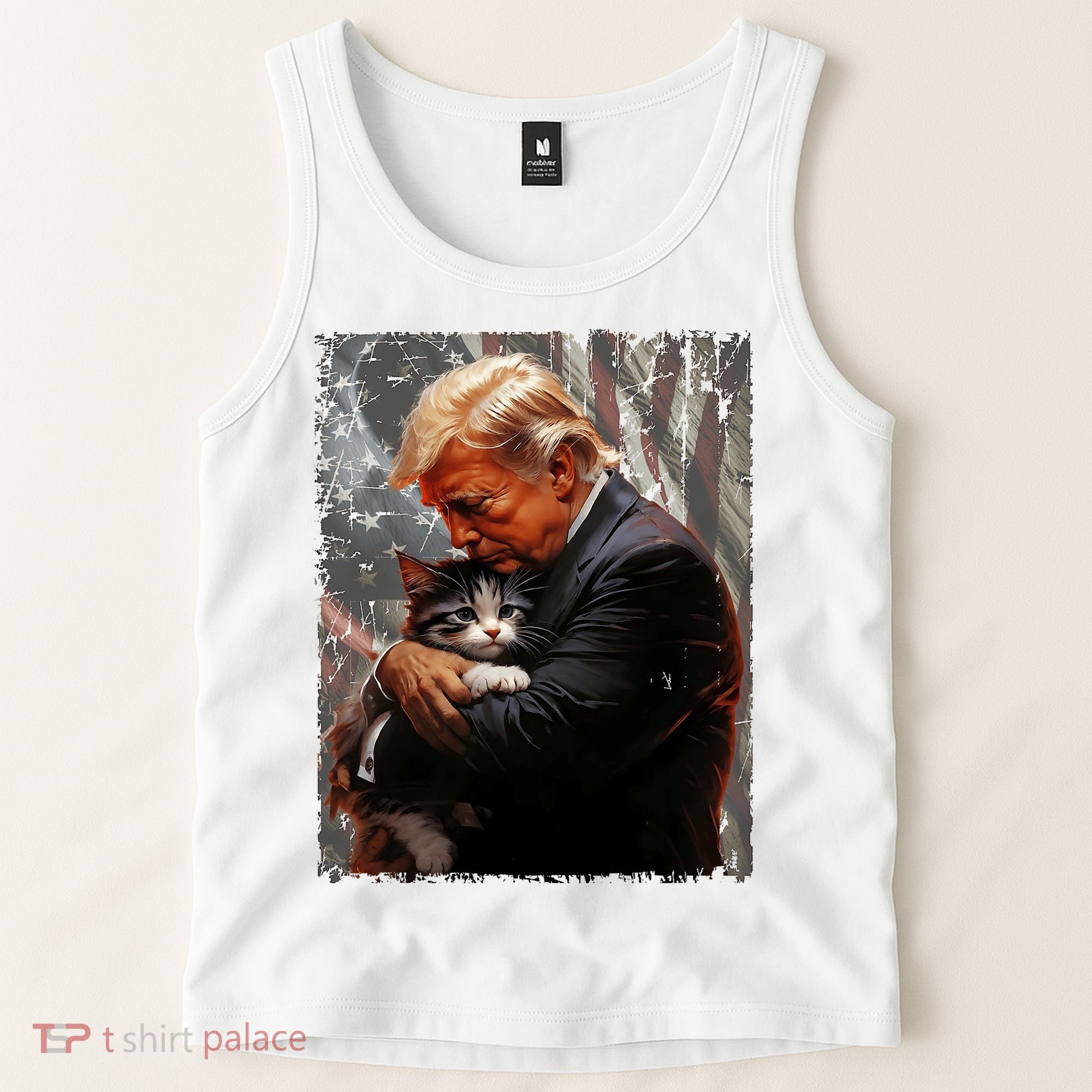 Trump Hugging An Orange Cat 2024 Make Cats Safe Again Tank Top