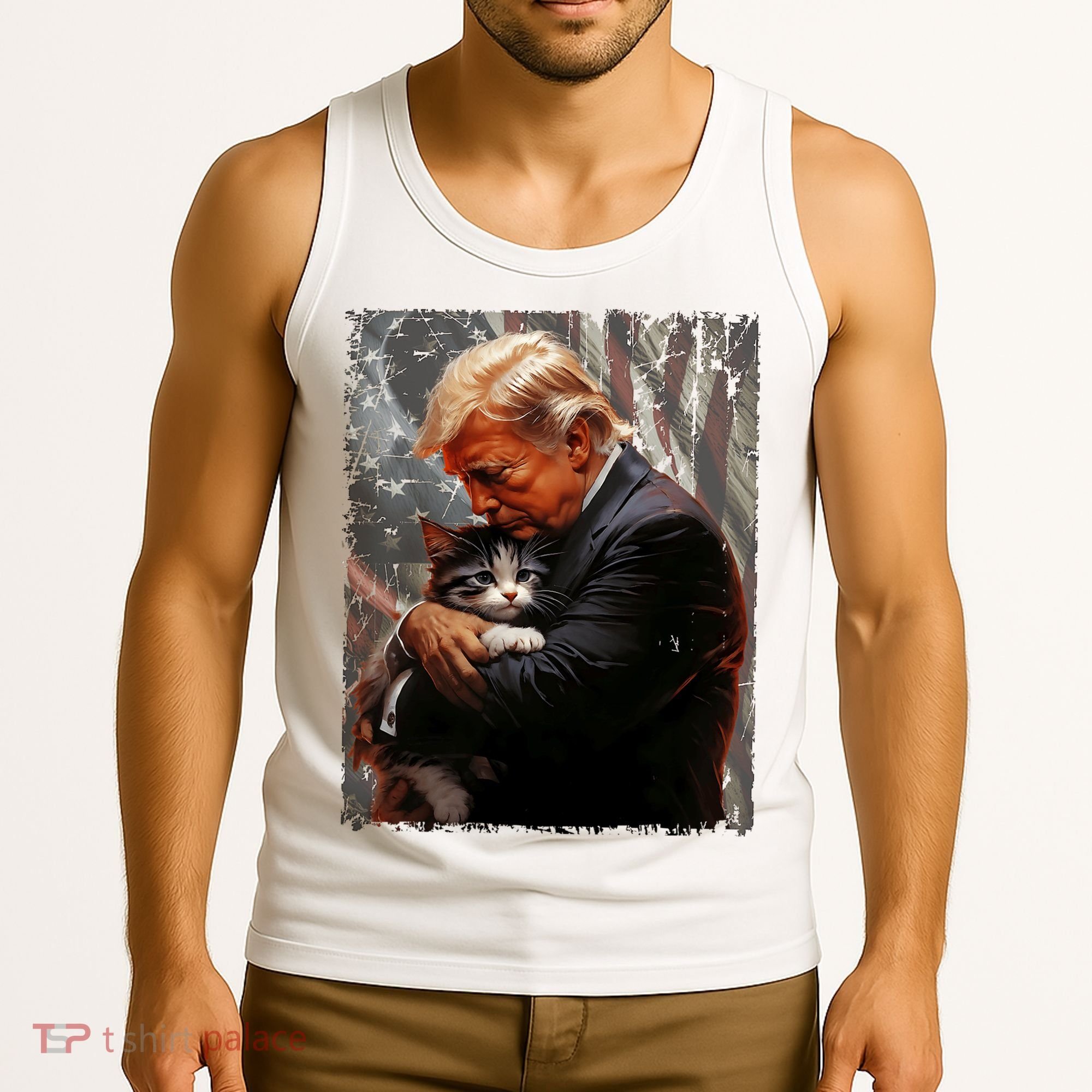 Trump Hugging An Orange Cat 2024 Make Cats Safe Again Tank Top