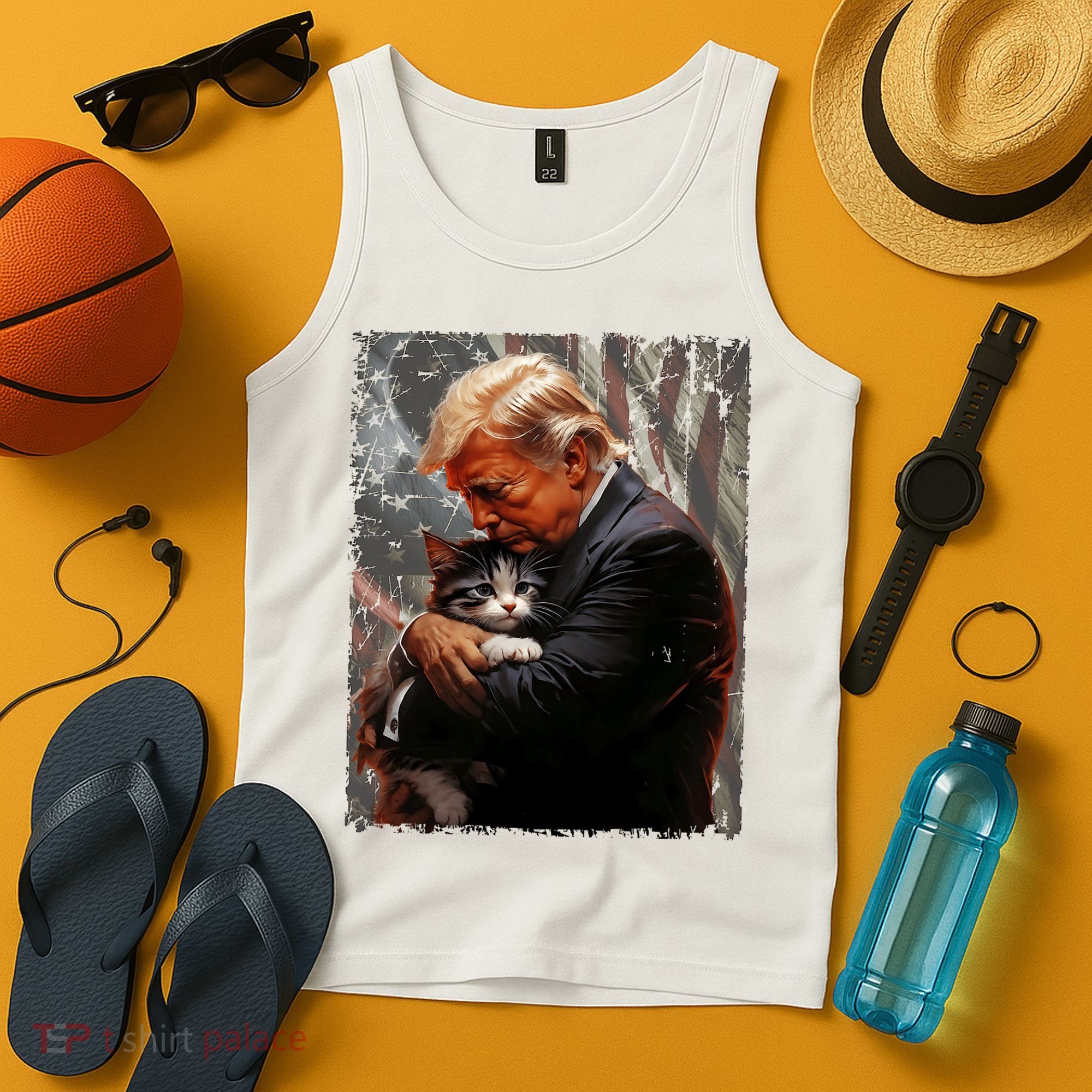 Trump Hugging An Orange Cat 2024 Make Cats Safe Again Tank Top