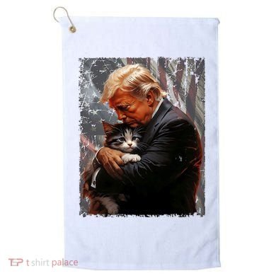Trump Hugging An Orange Cat 2024 Make Cats Safe Again Golf Towel