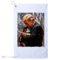 Trump Hugging An Orange Cat 2024 Make Cats Safe Again Golf Towel thumb 0