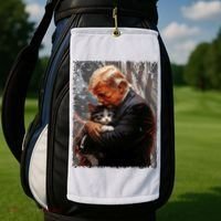 Trump Hugging An Orange Cat 2024 Make Cats Safe Again Golf Towel thumb 2