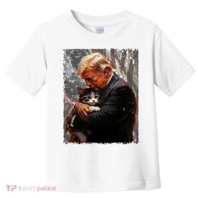 Trump Hugging An Orange Cat 2024 Make Cats Safe Again Toddler T-Shirt