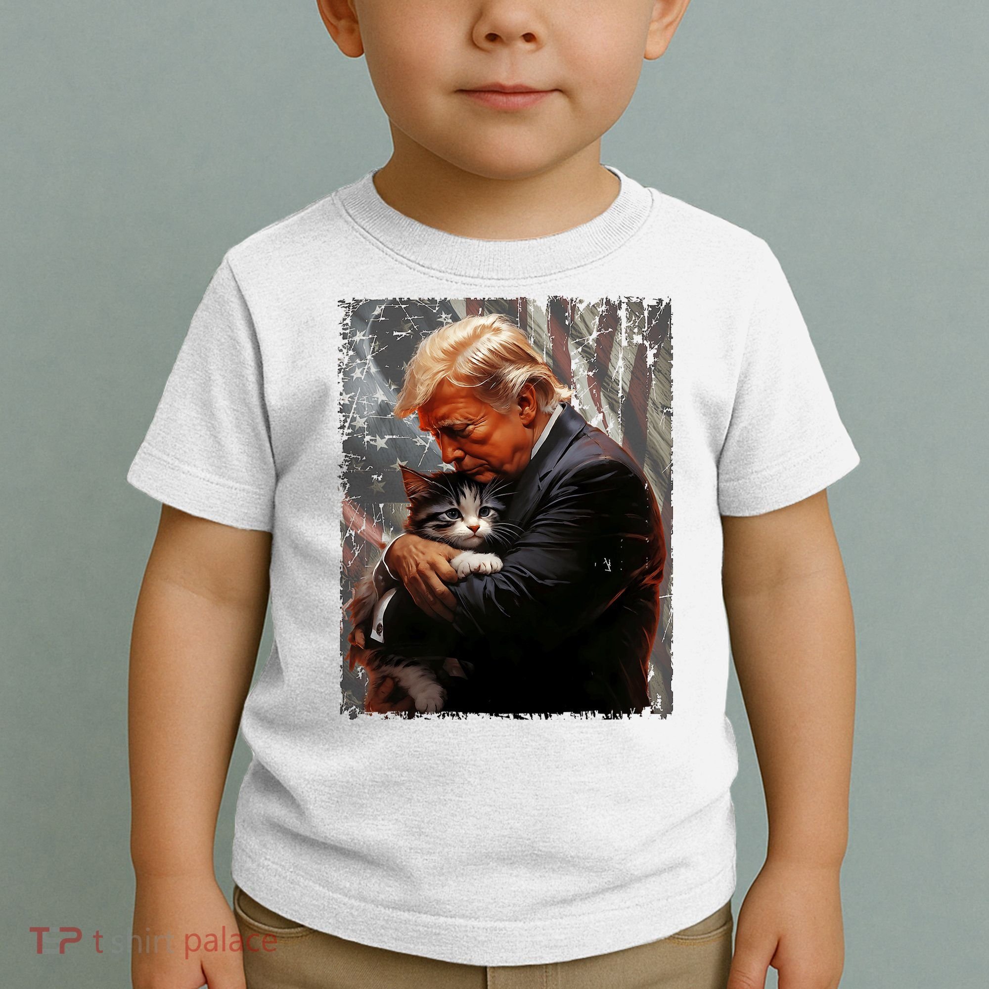Trump Hugging An Orange Cat 2024 Make Cats Safe Again Toddler T-Shirt