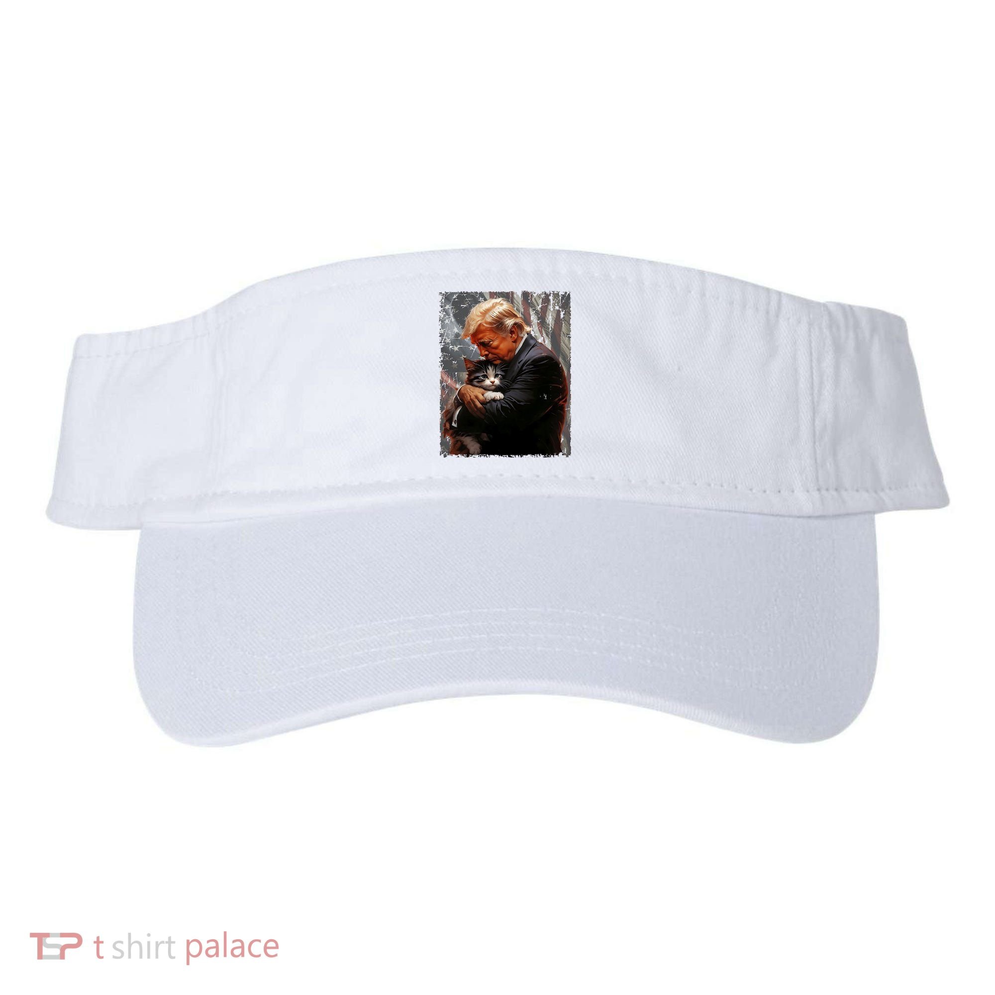 Trump Hugging An Orange Cat 2024 Make Cats Safe Again Visor