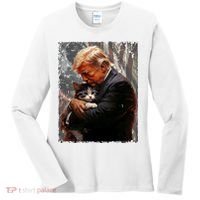 Trump Hugging An Orange Cat 2024 Make Cats Safe Again Women's Long Sleeve Shirt thumb 0