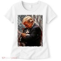Trump Hugging An Orange Cat 2024 Make Cats Safe Again Women's T-Shirt thumb 0