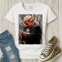 Trump Hugging An Orange Cat 2024 Make Cats Safe Again Women's T-Shirt thumb 3